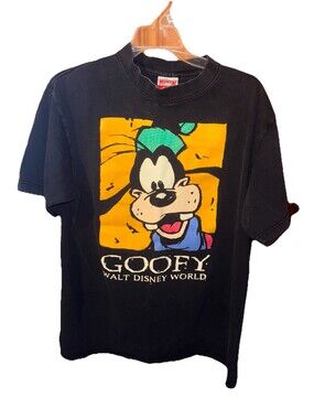 XL Vintage 90’s Disney Goofy Mickey Inc Black T-shirt Walt Disney  SINGLE STITCH
